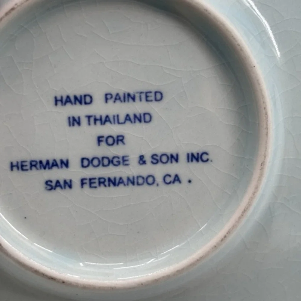Vintage Herman Dodge Hand Painted Espresso‎ Cup & Saucer Blue Turquoise Thailand
